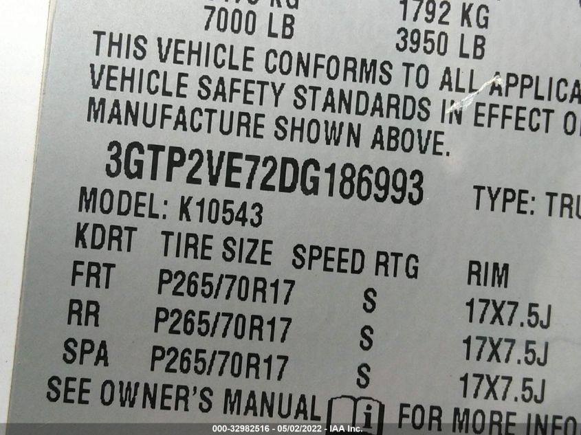 2013 GMC SIERRA 1500 SLE 3GTP2VE72DG186993