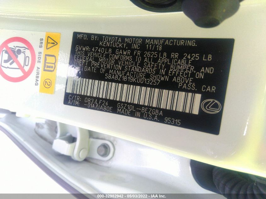 2019 LEXUS ES ES 350 58ABZ1B19KU013257