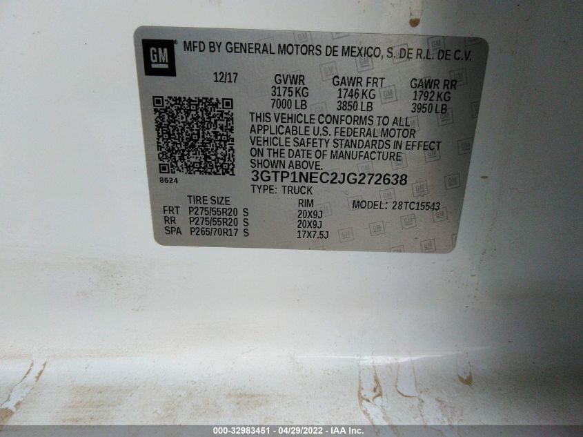2018 GMC SIERRA 1500 SLT 3GTP1NEC2JG272638