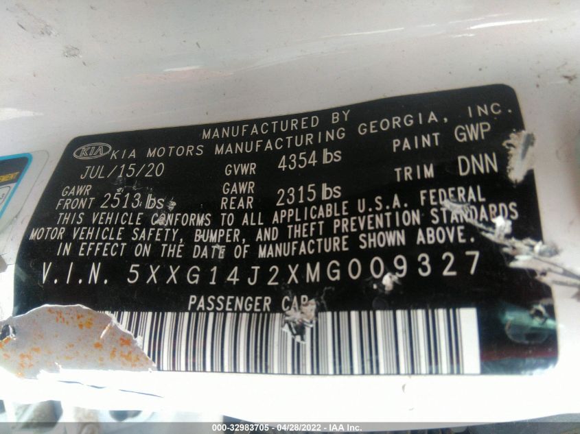 2021 KIA K5 LXS 5XXG14J2XMG009327