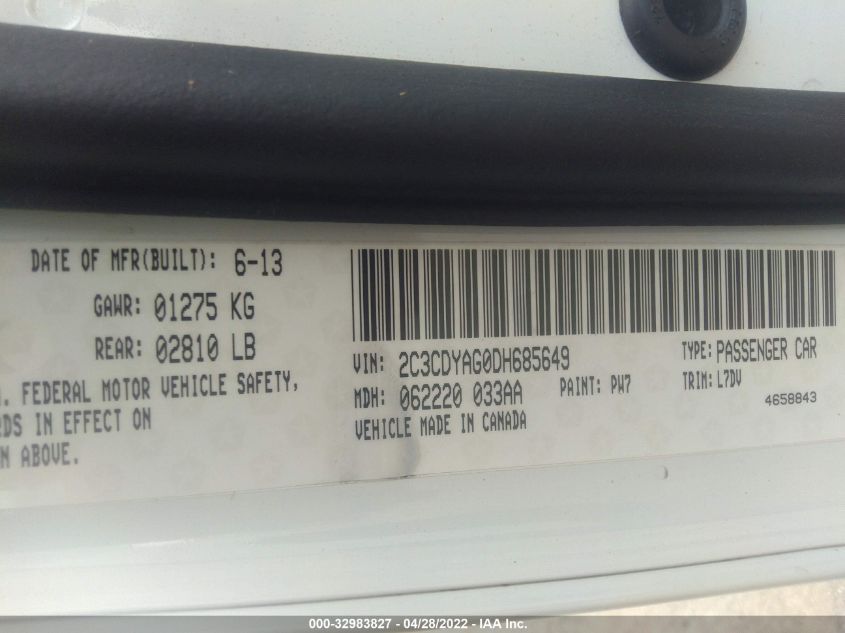 2013 DODGE CHALLENGER SXT 2C3CDYAG0DH685649