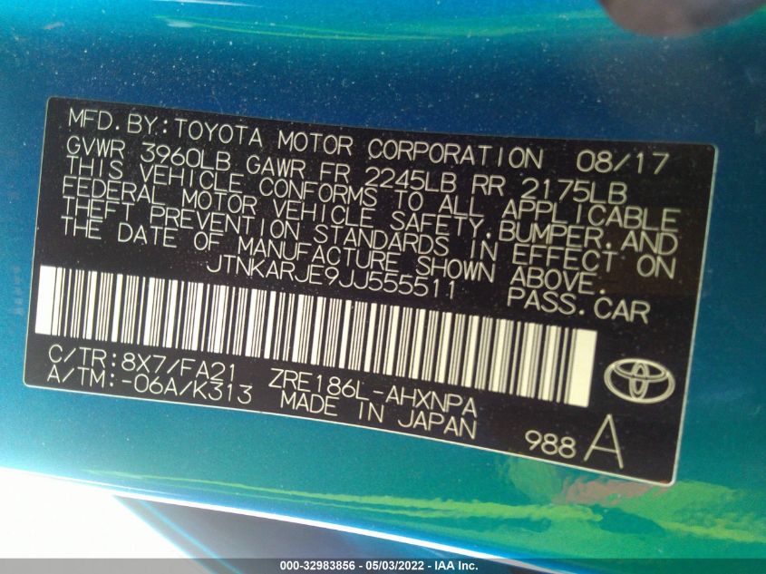 2018 TOYOTA COROLLA IM JTNKARJE9JJ555511