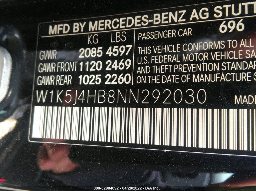 2022 MERCEDES-BENZ CLA CLA 250 W1K5J4HB8NN292030