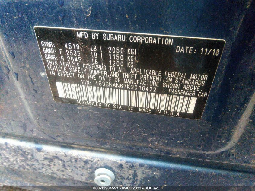2019 SUBARU LEGACY LIMITED 4S3BNAN67K3016422