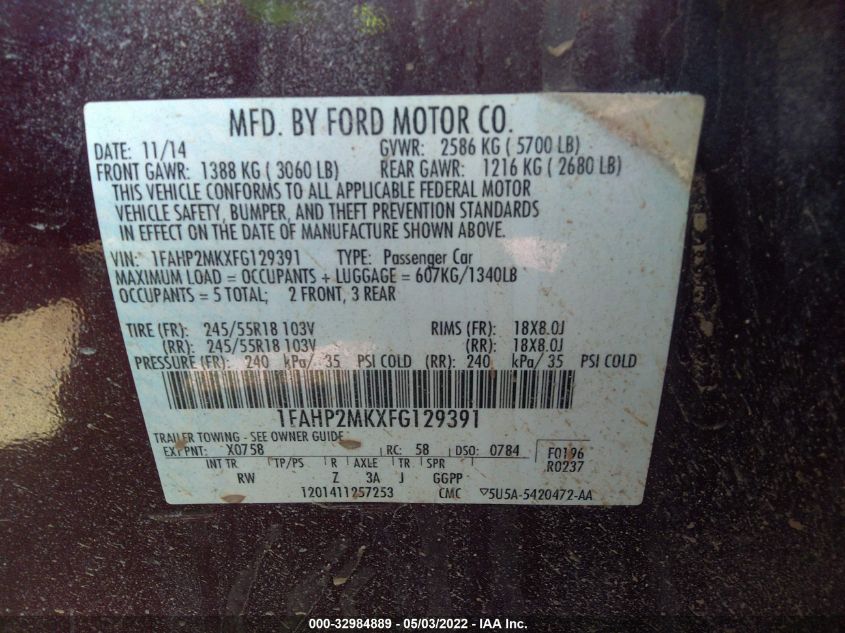 2015 FORD SEDAN POLICE INTERCEPTOR 1FAHP2MKXFG129391
