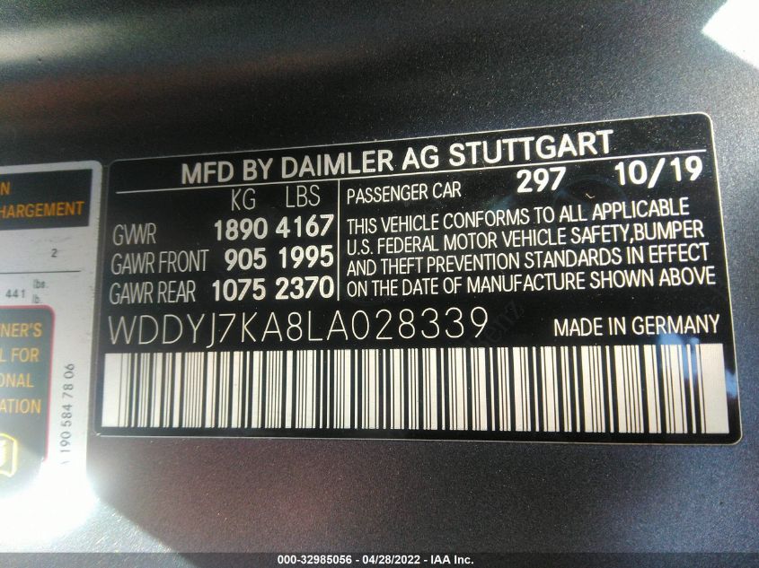 2020 MERCEDES-BENZ AMG GT AMG GT R WDDYJ7KA8LA028339