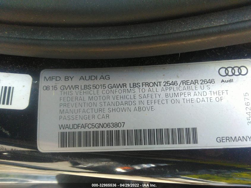2016 AUDI A6 2.0T PREMIUM PLUS WAUDFAFC5GN063807