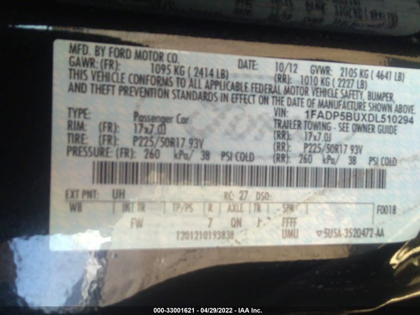 2013 FORD C-MAX HYBRID SEL 1FADP5BUXDL510294