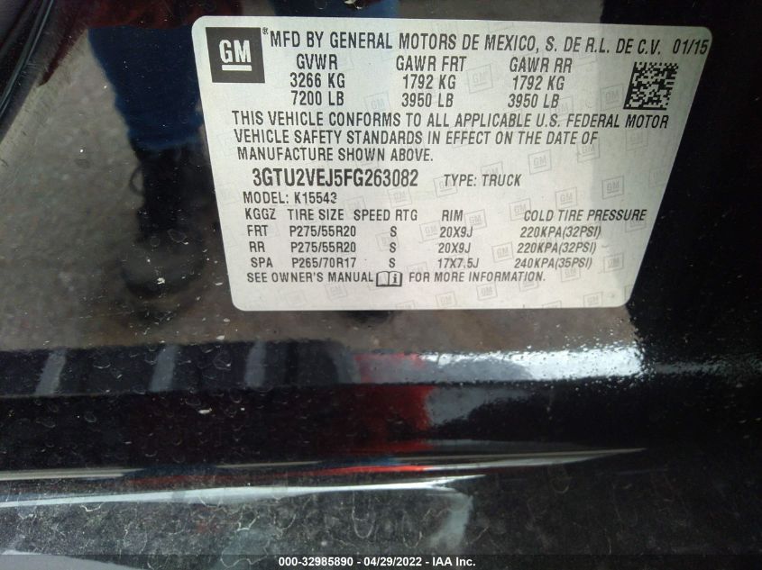 2015 GMC SIERRA 1500 SLT 3GTU2VEJ5FG263082