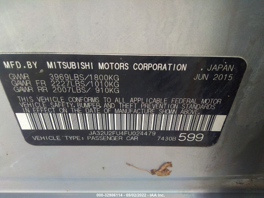 2015 MITSUBISHI LANCER ES JA32U2FU4FU024479