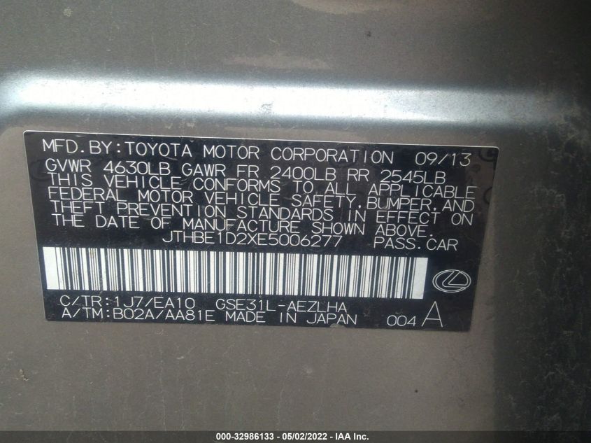 2014 LEXUS IS 350 JTHBE1D2XE5006277