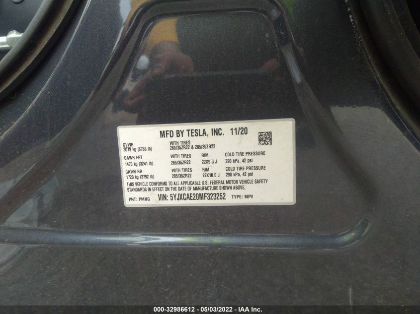 2021 TESLA MODEL X LONG RANGE 5YJXCAE20MF323252