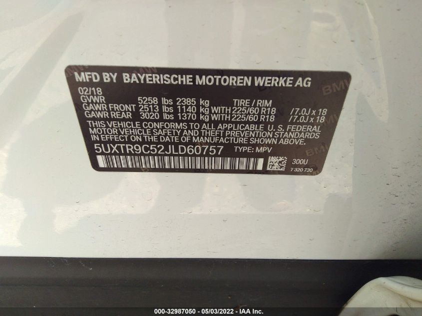 Image 9 of 2018 BMW X3 salvage vehicle - Lot #32987050 at IAAI