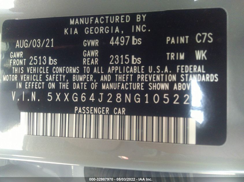 2022 KIA K5 GT-LINE 5XXG64J28NG105220