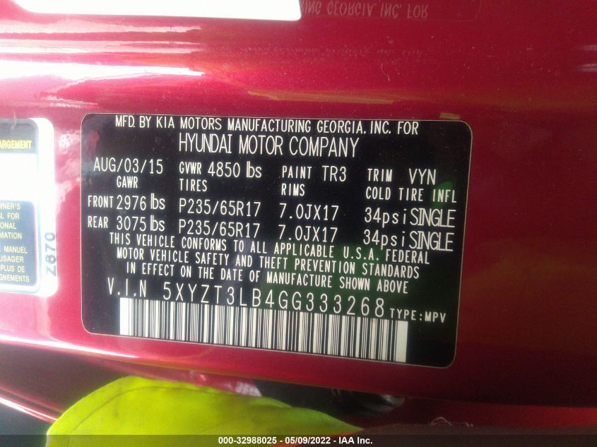 2016 HYUNDAI SANTA FE SPORT 5XYZT3LB4GG333268