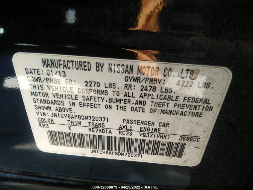 2013 INFINITI G37 SEDAN JOURNEY JN1CV6AP8DM720371