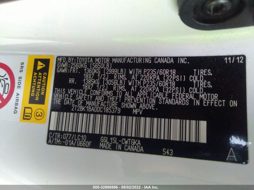 2013 LEXUS RX 350 2T2BK1BA0DC185379