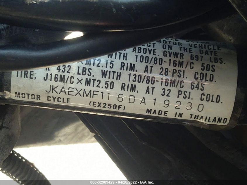 2006 KAWASAKI EX250 F JKAEXMF116DA19230
