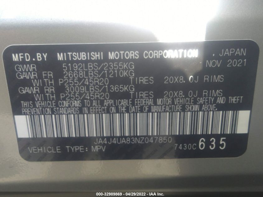 2022 MITSUBISHI OUTLANDER SE JA4J4UA83NZ047850
