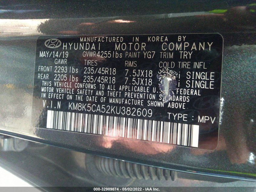 2019 HYUNDAI KONA ULTIMATE KM8K5CA52KU382609