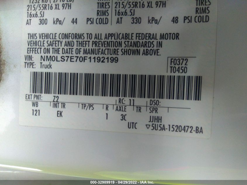 2015 FORD TRANSIT CONNECT XL NM0LS7E70F1192199
