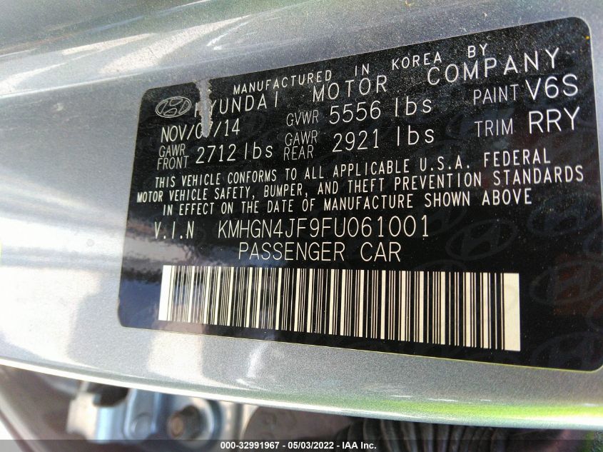 2015 HYUNDAI GENESIS 5.0L KMHGN4JF9FU061001