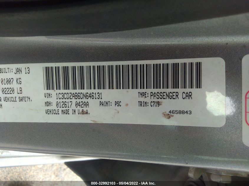 2013 DODGE AVENGER SE 1C3CDZAB6DN646131