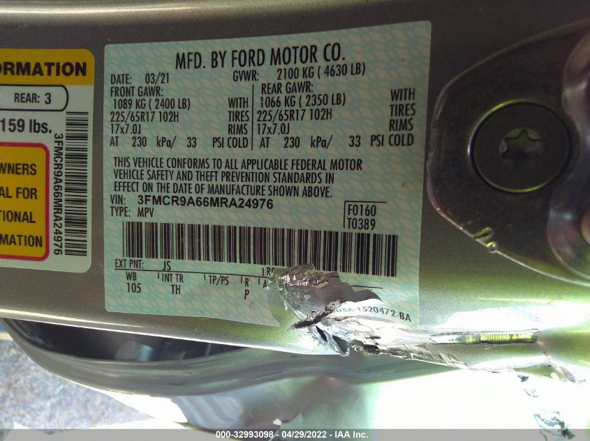 2021 FORD BRONCO SPORT BASE 3FMCR9A66MRA24976