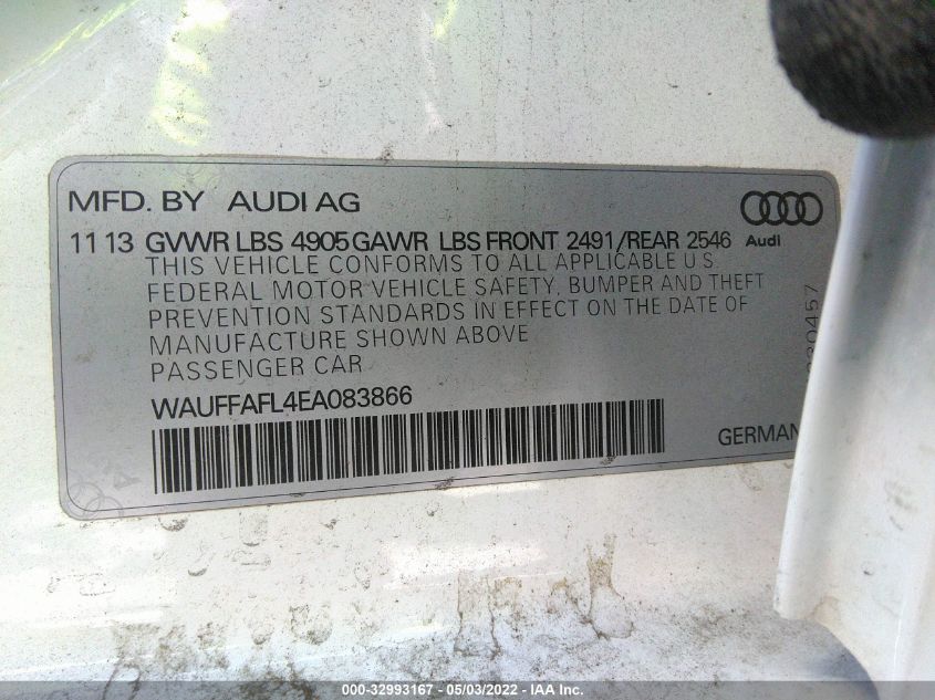 2014 AUDI A4 PREMIUM PLUS WAUFFAFL4EA083866
