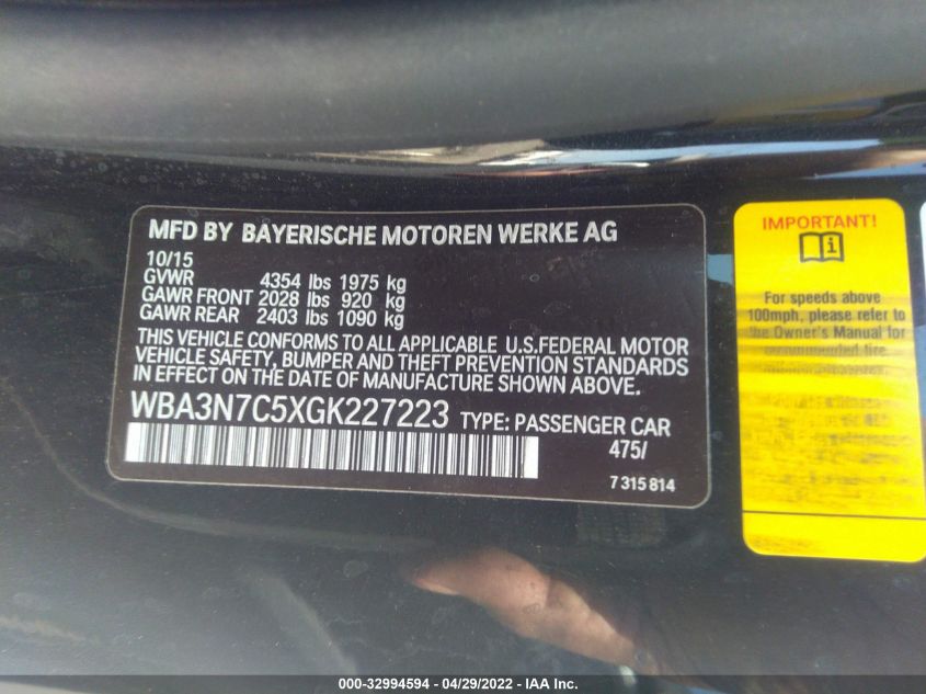 2016 BMW 4 SERIES 428I WBA3N7C5XGK227223