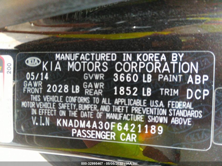 2015 KIA RIO LX KNADM4A30F6421189