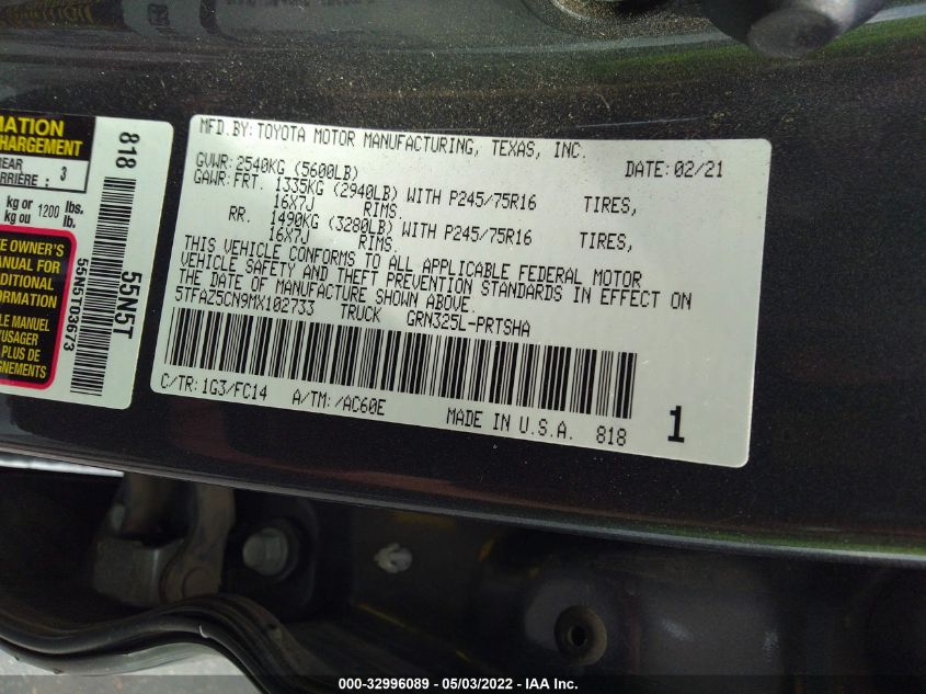 2021 TOYOTA TACOMA 2WD SR5/TRD SPORT 5TFAZ5CN9MX102733