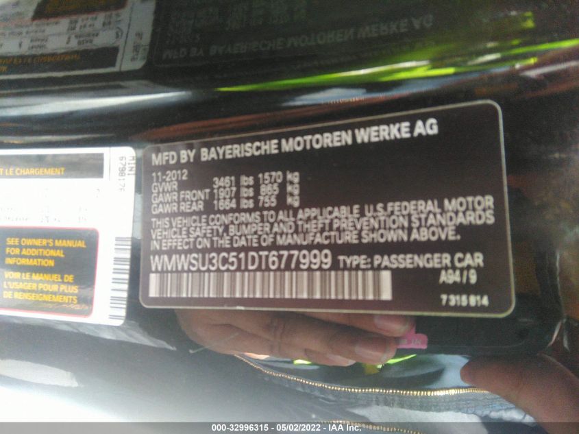 2013 MINI COOPER HARDTOP WMWSU3C51DT677999