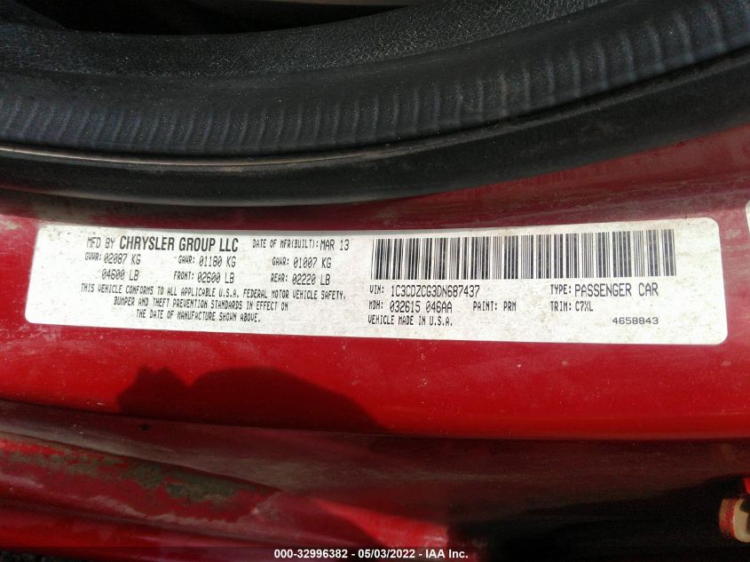 2013 DODGE AVENGER SXT 1C3CDZCG3DN687437