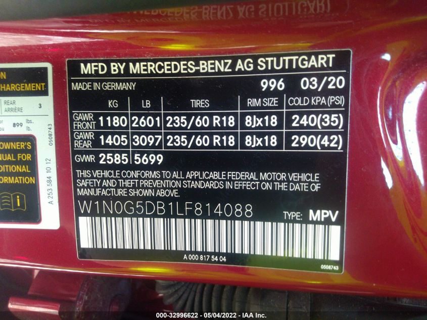 2020 MERCEDES-BENZ GLC GLC 350E W1N0G5DB1LF814088