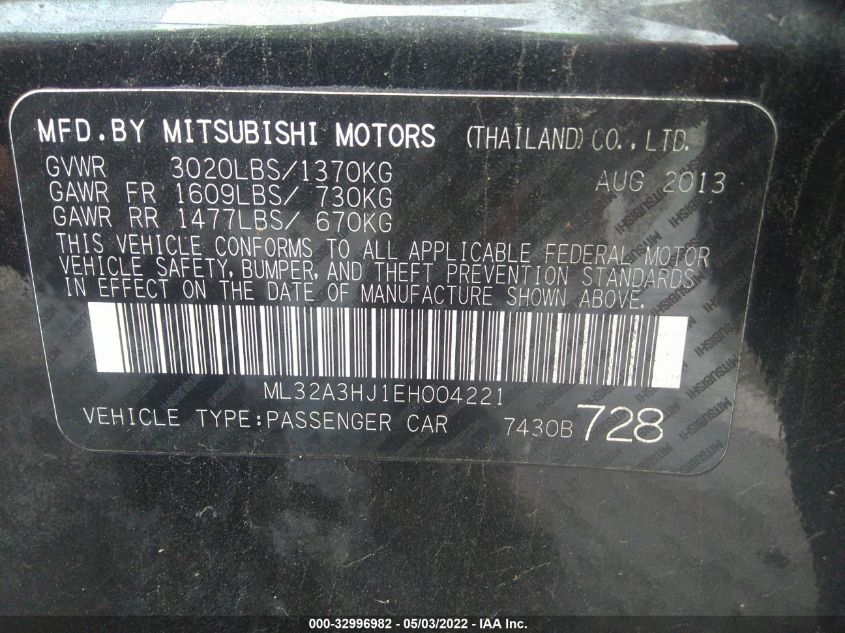 2014 MITSUBISHI MIRAGE DE ML32A3HJ1EH004221