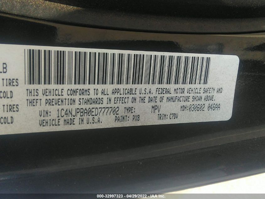 2014 JEEP PATRIOT SPORT 1C4NJPBA0ED777702
