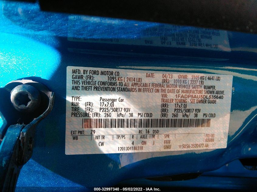 2013 FORD C-MAX HYBRID SE 1FADP5AU5DL535640