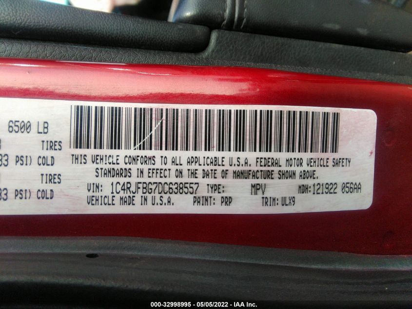 2013 JEEP GRAND CHEROKEE LIMITED 1C4RJFBG7DC638557