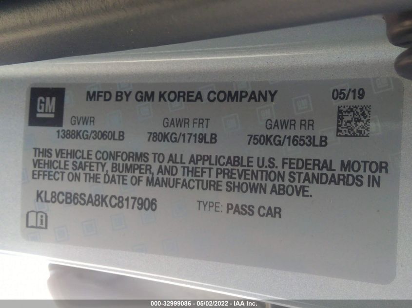 2019 CHEVROLET SPARK LS KL8CB6SA8KC817906