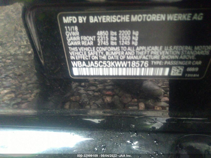 2019 BMW 5 SERIES 530I WBAJA5C53KWW18576