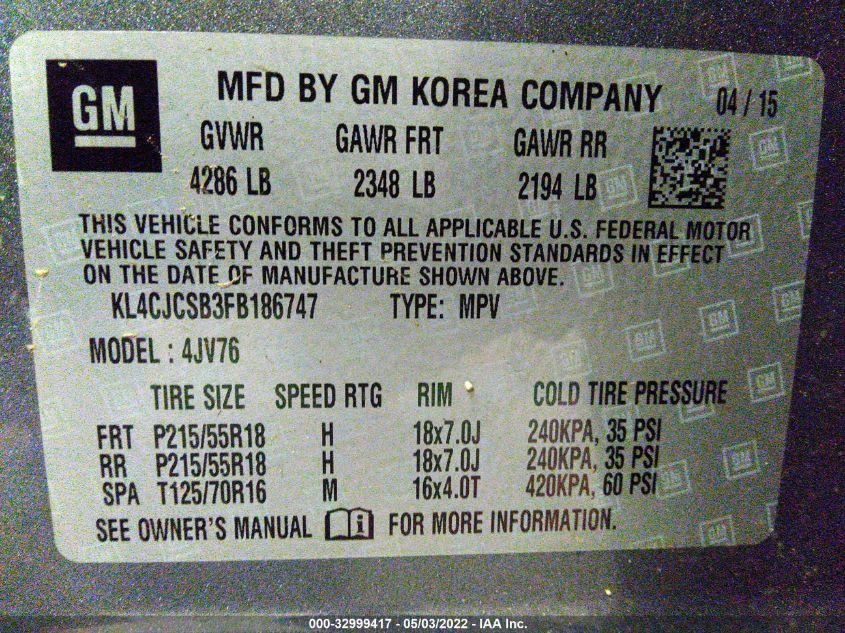 2015 BUICK ENCORE LEATHER KL4CJCSB3FB186747