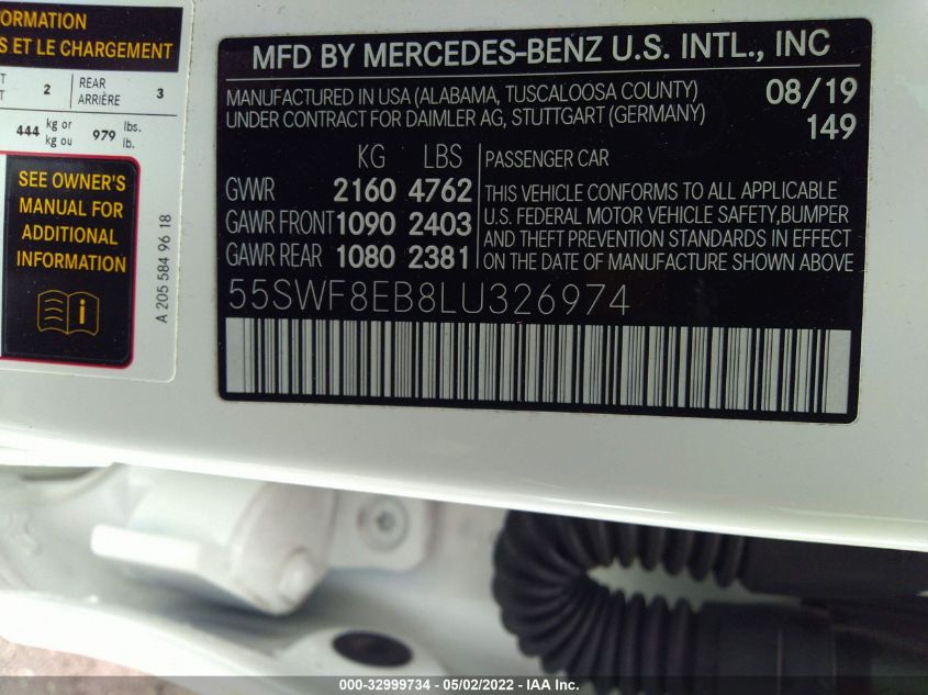 2020 MERCEDES-BENZ C-CLASS C 300 55SWF8EB8LU326974