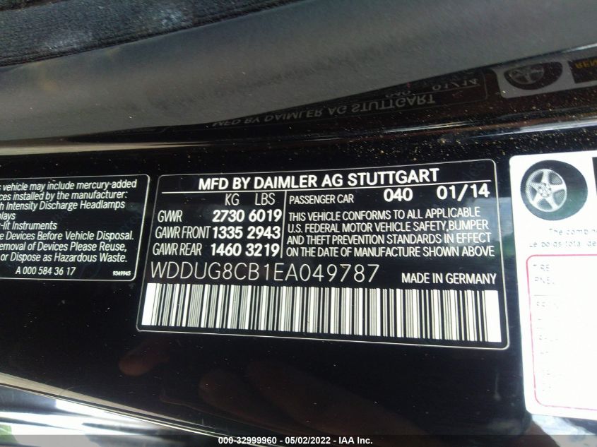2014 MERCEDES-BENZ S-CLASS S 550 WDDUG8CB1EA049787