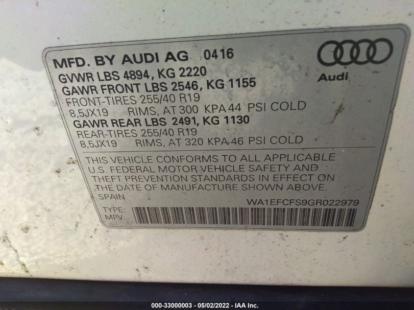 2016 AUDI Q3 PREMIUM PLUS WA1EFCFS9GR022979