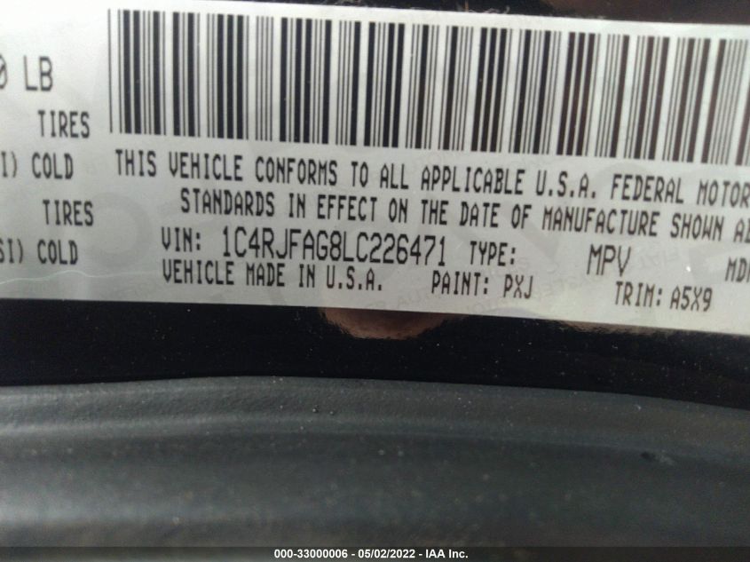 2020 JEEP GRAND CHEROKEE LAREDO E 1C4RJFAG8LC226471