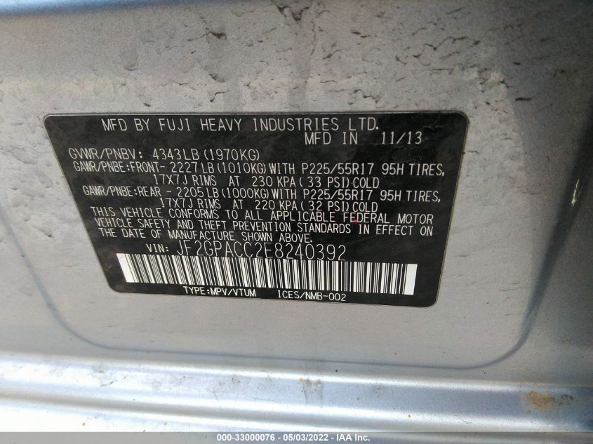 2014 SUBARU XV CROSSTREK PREMIUM JF2GPACC2E8240392