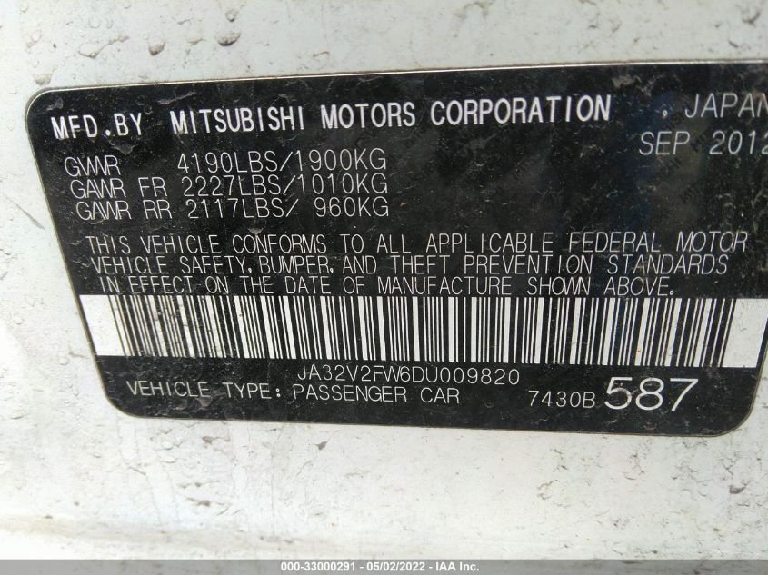 2013 MITSUBISHI LANCER SE JA32V2FW6DU009820