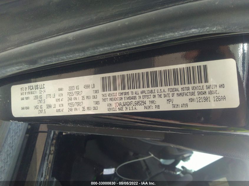 2015 JEEP WRANGLER SPORT 1C4AJWAGXFL605294