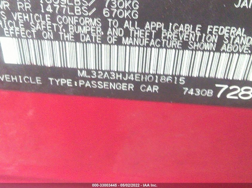 2014 MITSUBISHI MIRAGE DE ML32A3HJ4EH018615